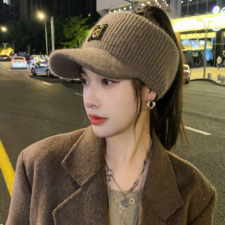 Goyn spring and autumn warm ear protection knitted duck hat women's fashionable korean style versatile winter baseball cap trend #1685-coffee one size (55-58cm)