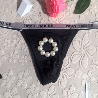 He jiagong men's thong sexy front hole beaded hoop imitation pearl ring personalized sexy massage thong low waist underwear black one size 80-135jin jin is equal to 0.5kg