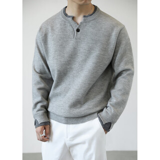 Kuraishi kazuki trendy brand old money retro henry collar sweater men's 2025 autumn and winter fashion versatile casual warm top light gray m