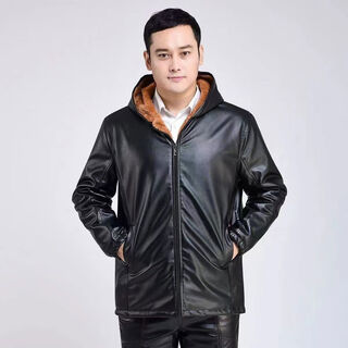 Velvet and thickened men's leather jacket and leather pants suit, velvet winter women's jacket, oil-proof, oil-proof, take-out driving, windproof and waterproof, hooded style, velvet single piece xl xl recommended 95-120jin jin equals 0.5 kg