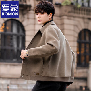 Romon high-end wool double-sided woolen jacket woolen jacket men's 2025 autumn and winter new casual short style thickened and warm gray green thick style xl weight (135-150jin jin is equal to about 0.5 kg)