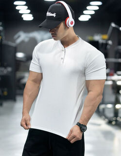 Mpa fitness chinese henley shirt sports short-sleeved men's breathable lapel polo cuff training high elastic t-shirt summer white-henry short-sleeved m m recommended weight 95-135jin jin is equal to 0.5 kg