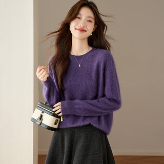 Luxury (srcr) cashmere high-end light luxury brushed woolen sweater for women in autumn and winter thick lazy loose knitted sweater