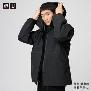 Uniqlo cooperation model/men's and women's blocktech casual hooded jacket 479412 09 black m /170/92a