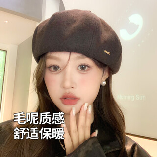 Zhenxiang hat women's autumn and winter high-end woolen temperament solid color beret octagonal hat showing face small beret hat b700