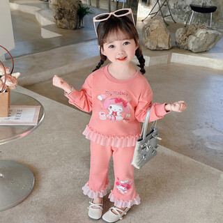 女宝宝2025春秋新款美乐蒂花边卫衣套装小童女童春装库洛米两件套 粉色套装 90 cm