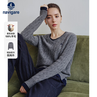 Navigare italian small sailing boat 25 new autumn new fake two-piece woolen sweater women's v-neck all-wool sweater 2334065501