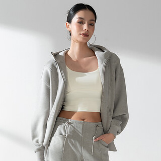 Monster guardians sports coat women's autumn and winter velvet loose fit hooded off-shoulder jacket light gray light gray m