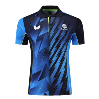 蝴蝶球衣乒乓球服套装男女情侣款夏季短袖翻领速干透气运动服上衣 280#(经典款蓝色上衣) L 男码建议体重120-130斤