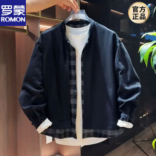 Romon's new autumn style fake two-piece jacket for men, simple, fashionable, loose and versatile, henry collar cardigan sweatshirt new product, black m 100-120jin jin is equal to 0.5 kg