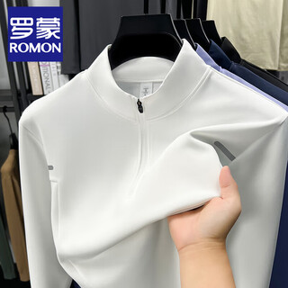 Romon half-height zipper long-sleeved sweatshirt stand-collar cycling suit men's spring and autumn new casual top quick-drying solid color sportswear white l