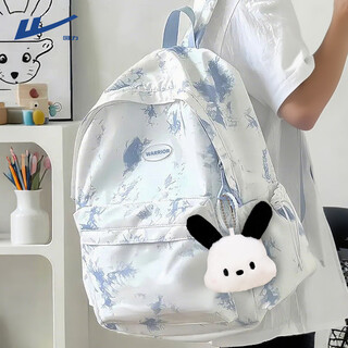 回力（Warrior）书包女大学生韩版高中旅行双肩包初中生时尚扎染风大容量电脑背包 蓝色 单包