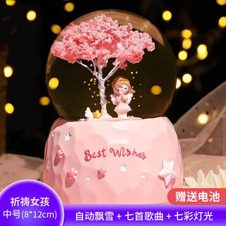 皓梵洁水晶球八音盒女孩音乐盒儿童生日礼物8-12岁发光雪花7水晶玩具13 樱花少女【彩灯+音乐+自动飘雪】