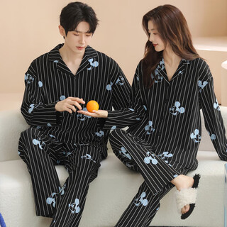 Yimanan pure cotton couple pajamas men's spring and autumn lapel cardigan cartoon cute can be worn outside loose casual women's home clothes k6k868 2xl men's style