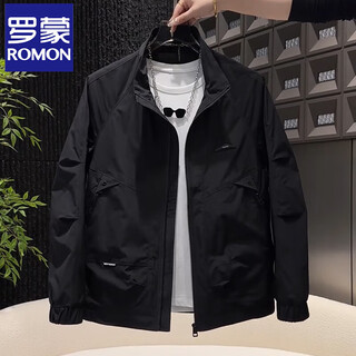 Romon workwear stand collar jacket men's 2025 spring and autumn new fashion brand versatile casual american jacket black l recommended 115-130 jin jin equals 0.5 kg