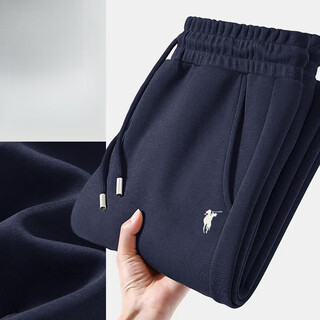 Kwhw light luxury high-end brand casual sports straight pants for men in autumn and winter new plus velvet loose casual pants for men, navy blue riding straight spring and autumn xl (120-140jin jin equals 0.5 kg)