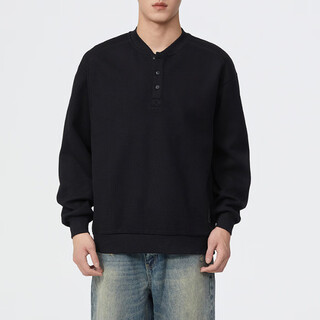 American retro heavyweight sweatshirt men's spring trendy henry collar pullover jacket men's spring and autumn long-sleeved polo shirt black xl suitable for 145-160jin jin equals 0.5 kg