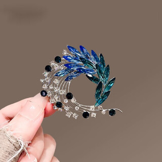 Snqp crystal phoenix tail brooch for women, light luxury suit sweater pin for elders, large corsage accessories, blue crystal phoenix tail-brooch