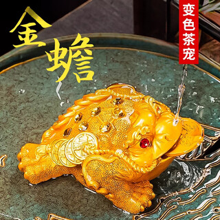 He jian gong golden toad tea pet ornament boutique color changing tea set tea table tea table toad tea ceremony tea tray accessories golden chan large golden toad solid turns gold