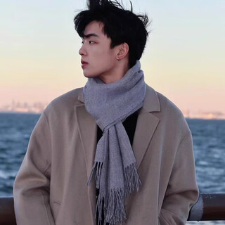 Fat donglai same style men's scarf winter high-end autumn and winter korean style men's gray scarf men's birthday gift gray