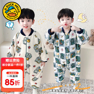 G.duckkids little yellow duck children's one-piece pajamas autumn and winter flannel boys home clothes baby split-leg sleeping bag baby anti-kicking quilt strawberry dinosaur 100 size 2~3 years old 90-100cm
