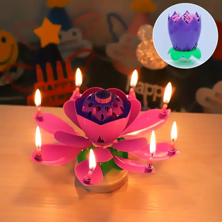 Yusen yitong candle lotus cake singing candle lotus blossom surprise party birthday music rotation creative purple. single layer