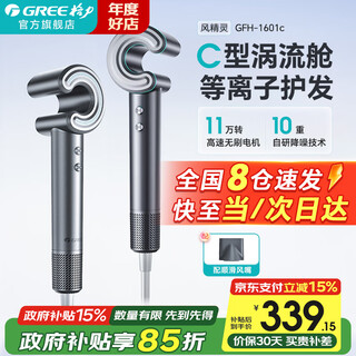 Gree hair dryer household high-speed hair dryer plasma hair care high-power quick-drying hair dryer c-shaped duct hair dryer constant temperature low noise valentine's day gift gfh-1601 c-shaped patented duct design - all gray