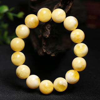 Shimei natural russian beeswax bracelet for men, white flower beeswax bracelet for women, amber chicken fat yellow (with national inspection certificate) russian white flower beads diameter 12 mm (16 pieces)
