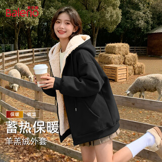Baleno korean style hooded lambswool jacket for women winter 2025 high-end plus velvet thickened warm women's tops and cotton clothes