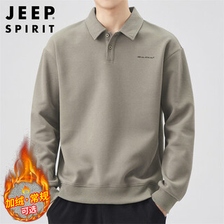 Jeep spirit jeep polo shirt men's sweatshirt autumn and winter loose long-sleeved lapel t-shirt top men gray green xl