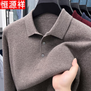 Hengyuanxiang 100 pure wool men's middle-aged lapel solid color autumn and winter thickened bottoming sweater sweater