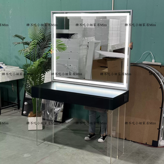 Yusenyi photo studio wedding shop professional makeup mirror table with lights beauty salon tattoo artist studio special acrylic dressing table acrylic table black 80*50*85 + frame silver 80*80 not included chair assembly