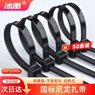 Bingyu national standard self-locking nylon cable ties, cable management tape, strong cable tie holder, cable ties 4.8mm*250mm (50 pieces) byt-461