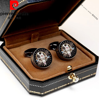 皮尔卡丹（pierre cardin）法国进口品质法式西装袖扣男轻奢结婚定制男士陀飞轮衬衫袖钉袖口 黑色袖扣 礼盒装