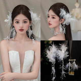 Bridal tiara, super fairy crystal silk yarn headband, lace clip, forest style clip-on wedding dress, wedding style accessories, japanese and korean love vine (tiara + ear clip)