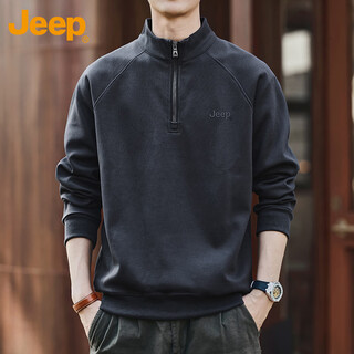 Jeep (jeep) sweatshirt men's autumn and winter half-zip loose casual retro bottoming shirt top men's gray xl