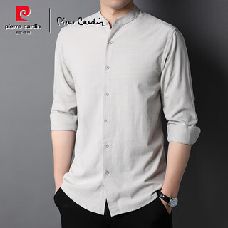 Pierre cardin stand collar long-sleeved shirt men's spring and autumn new high-end henry collar business casual solid color no-iron shirt, light gray no-iron anti-wrinkle s 165/80a