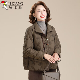 Woodpecker mother autumn and winter plush cotton jacket western style cotton jacket 2025 new middle-aged and elderly women's winter down cotton jacket coffee green (top) winter style, velvet inside 3xl (recommended 125~137 jin jin equals 0.5 kg)