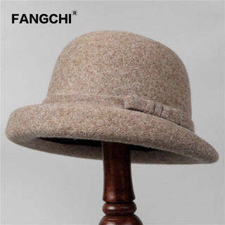 Fangchi felt mother hat women's french retro bow bucket hat autumn and winter rich style hat mocha color m (56-58cm)
