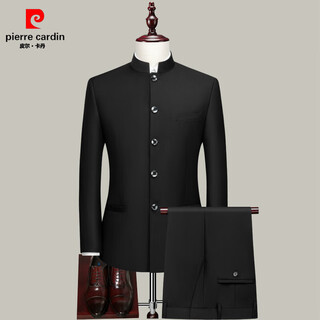 Pierre cardin suit men's youth slim fit chinese stand-up collar suit chinese wedding dress banquet tang suit chinese style stand-up collar tunic suit pure black (single top) xl