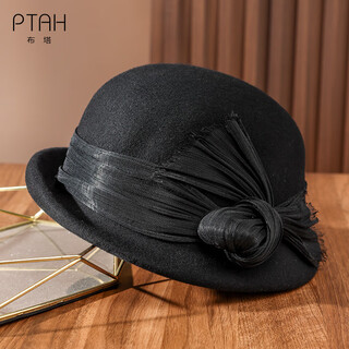 Buta 2025 autumn and winter new style dome shaped top hat wool wool curling retro warm fashion beret hat black