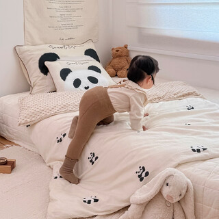 Pupan class a kindergarten baby beanie velvet quilt cover single piece children's pure cotton double-layer yarn dormitory single quilt cover winter beanie velvet quilt cover giant panda (excluding core) 120*150cm+30*50cm one pillowcase no sheets