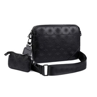 Men's crossbody bag as a gift, casual embossed two-in-one men's fashion business bag, black