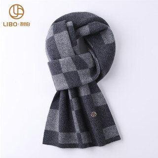 Lieber high-end cashmere thickened plaid knitted scarf for men winter fashion versatile warm gift box for boyfriend gray 180*30cm