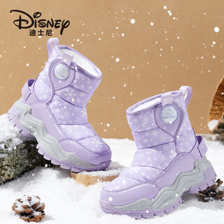 Disney children's cotton shoes winter velvet thickened snow boots outdoor cold-proof mid-calf large cotton shoes purple 33