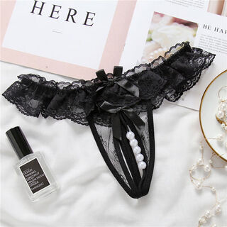 Low-waisted briefs for women, thongs for students, small underwear, girls with pearls, lace, large size, young women's erotic mood, black, one size fits all, 80-120 jin jin is equal to 0.5 kg