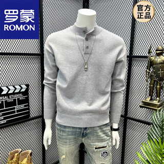 Romon henry collar gray sweater retro high street solid color autumn sweater men's simple design lazy casual style gray m 100-120jin jin equals 0.5 kg