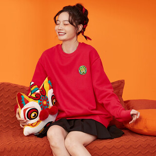 迷你巴拉（minibala）迷你巴拉巴拉【艺术家刘丹联名】亲子装2022虎年新年季加绒卫衣 中国红60608 160