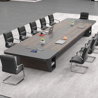 Large conference table and chair combination, simple and modern employee training table, negotiation table, conference room long table, office furniture, 2.4m conference table + multimedia cable box