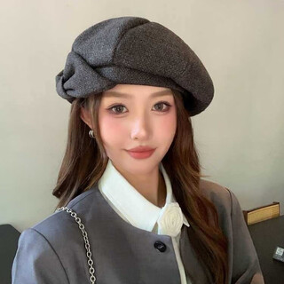 Queen trip autumn hat women's small fragrant bow high-end beret socialite daughter style fashionable face small octagonal hat gray